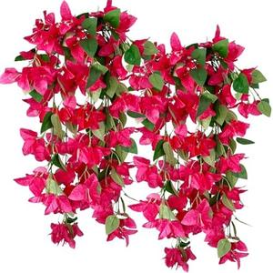Artificial Hanging Flowers 28.35" Silk Bougainvillea UV Resistant Faux Flower Greenery Vines for Home Garden Porch Eave Wedding Wall Indoor Outdoor Decor (Fuchsia - Pack of 2)