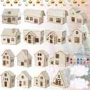 Cinnvoice 16 Pieces Christmas Village DIY Painting Kit Wooden House Ornaments Unfinished Xmas Wood Village Houses Winter Christmas Painting Desktop Ornament Decoration for Holiday Christmas Party