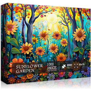 Sunflower Puzzles for Adults 1000 Pieces, Nature Spring Floral Garden Plant Jigsaw Puzzle Trees, Flowers Forest Sunset Themed, Challenge for Adults