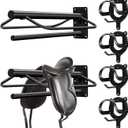 Paterr 6 Pack Saddle Rack Wall Mount with Pad Bar Horse Bridle Rack Metal Bracket Bridle Hooks Detachable Portable Saddle Stand Tack Storage for Western Horse Trailer Stall Supplies Accessories