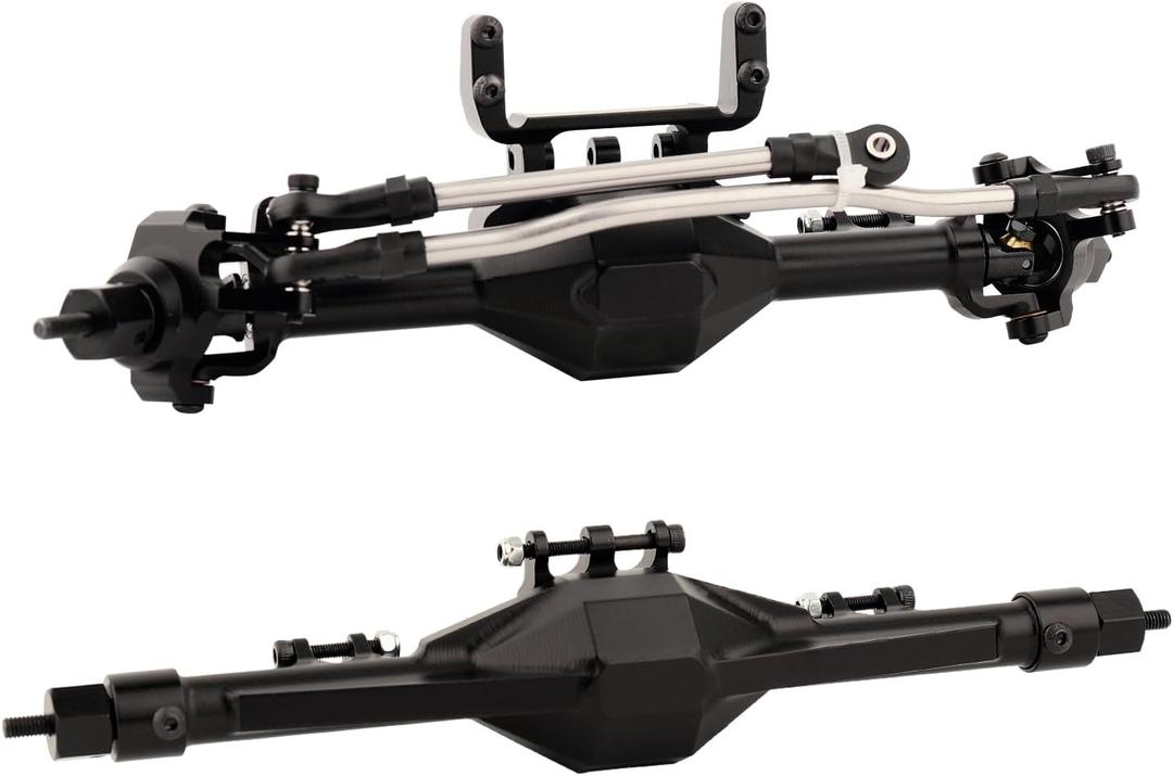 CNC Metal Front and Rear Straight Complete Axle for 1/10 Axial SCX10 II 90046 90047 RC Crawler Car New Upgrade Parts (Black)