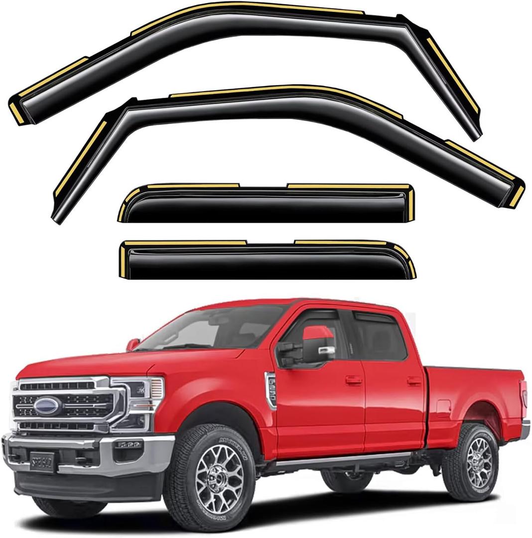 in-Channel Window Rain Guards Fit for Ford F150 2015-2020 SuperCrew (Fit for Ford F250-F550 2017-2025) Extra Durable Window Visors Window Deflectors Vent Shades Car Accessories-4 pcs 2-Q11