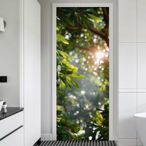 REDAMANCY Sunshine Green Leaf Plant Forest Nature Landscape Peel and Stick Door Stickers Vinyl Decals Decor Modern Self-Adhesive, Waterproof, Removable