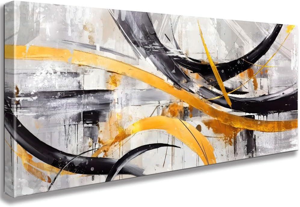 Art Modern Abstract Canvas Wall Art Gold and Orange Painting Prints Artwork Living Room Bedroom Framed Wall Home Decor (F, 8x16inch)