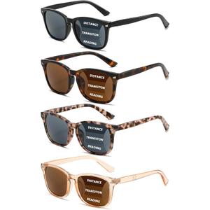 4 Pack Progressive Reading Sunglasses for Women Men, No Line Square Multifocal Sun Readers UV400 Protection