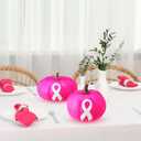 3 Pcs Breast Cancer Awareness Decorations Artificial Pumpkins Bulk Faux Foam Pumpkins with Pink Ribbon Pattern for Fall Halloween Table Decor (Hot Pink,4.33 Inch, 6.3inch, 7.87inch)