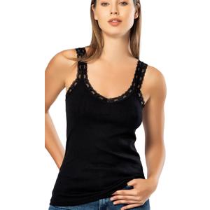 VAVONNE Camisole for Women, All Cotton, Airy Soft Comfy Tank Tops Cami Undershirt (Black/Lace Strap)
