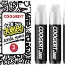 Coogert 3Pcs White Jumbo Poster Markers, 15MM Thick Permanent Acrylic Graffiti Markers, Wide Tip Paint Marker for Canvas, Posters Board, Fabric, Window, Glass, Wood, Teachers,Banner painting supplies