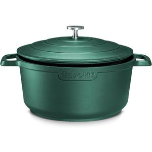 Large Dutch Oven Pot with Lid-7.5QT Cast Aluminum Oven Pot with Two Handles Lightweight for Bread Baking Braising and Roasting(Green)