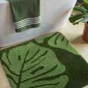 DEXI Square Bathroom Rug 31x31, Green Leaf Monstera Bath Mat, Non Slip Washable Bath Rugs, Soft Microfiber Absorbent Deliciosa Embossed Plant Bathmat for Shower Floor, Sink
