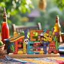 Roowest Let's Fiesta Tabletop Sign Colorful Cinco De Mayo Table Decor Metal Mexican Table Centerpiece Festival Tiered Tray Decoration with Wooden Base for Shelf Mantel Home Office Holiday Party Gift