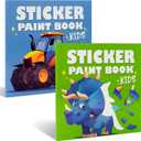 Fun Paint with Sticker Books for Kids Set of 2 - Entertaining Sticker Activity with Vibrant Themes Keeps Kids Ages 4-8 Busy - Perfect Puzzle to Learn Shapes and Numbers at Home or Travelling