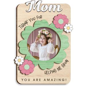 3 x 2026 Personalized Gift on Mothers Day - Custom Magnets Refrigerator, Customized Mother's Day Birthday Gifts for Mom, Nana, Thank You for Helping Me Grow, Wooden Magnet Picture Frames for Fridge