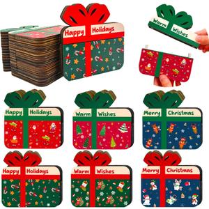 oyhqes 12 Pcs Christmas Gift Card Holders,Gift Box Shaped Wooden Money Holders Money and Shopping Card Blessing Card for Christmas Tree Ornament Winter Holiday Party Decorations