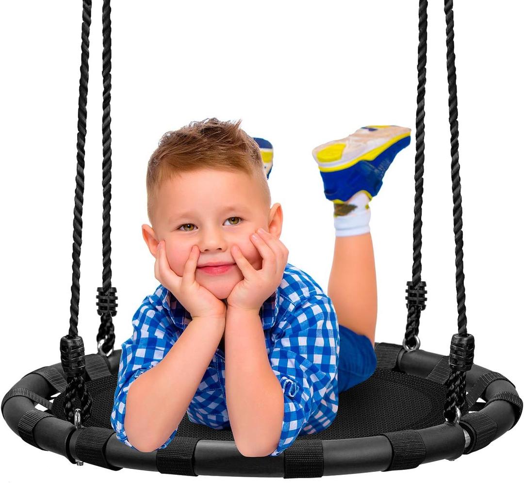 Sorbus Saucer Tree Swing - Kids Outdoor Disc Round Swing - 24" Heavy Duty 220lbs Seat - Easy Install Flying Saucer Web Circle Swing - Perfect for Gift, Playground, Backyard, Indoor/Outdoor Tire Swing