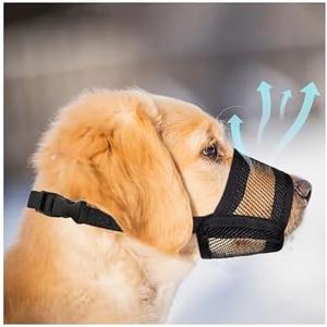 Evollax Dog Muzzle for Large Dogs - Air Mesh Muzzle for Large Sized Dog | Adjustable No Bark Dogs Muzzles for Scavenging Licking & Chewing | Prevent Biting | L 7.9'' - 9.4''