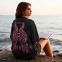 Graphic Tees Summer Women Men Cotton Novelty Oversized Crew Neck Tree Element Christian Washed T-Shirt (Purple, L)