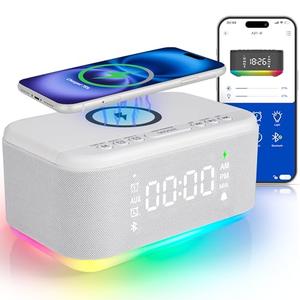 Bluetooth Alarm Clock Radio Bedroom, Digital Dual Alarm Clock Bedroom, Up to 10 Alarms Clock Night Light Speaker App/Button Control FM Charge Snooze Adjustable Brightness Dim 12/24H, White