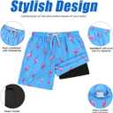 Century Star Mens Swim Trunks with Compression Liner Quick Dry Bathing Suits with Pockets Swim Shorts (3X-Large, 01 Sky Blue Flamingos)