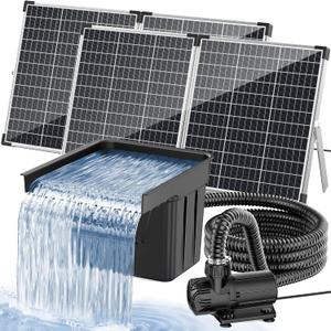 POPOSOAP Solar Pond Waterfall with 120W Solar Panel & 1600GPH Pond Pump, 10 Ft Corrugated Tubing, Filter Media, Pond Waterfall Kit for Outdoor Garden Pond, Streams P510X