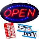 Neon Open Sign for Business: Oval LED Sign with Flashing Mode for Stores - Includes Business Hours and Open & Closed Signs (17 x 10 in)