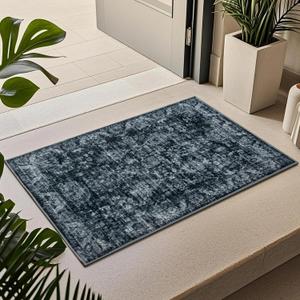 2'x3' Entryway Rug, Non-Slip Washable Door Mat, Modern Soft Indoor Entrance Rugs, Foldable Small Throw Rug for Front Door Bedroom Kitchen Entryway Bathroom Floor (Dark Grey)