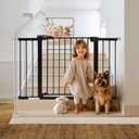 Babelio Metal Auto Close Baby Gate PressGuard P7,Extra Wide Pet Gate for The House and Doorways, Pressure Mounted Walk Thru Child Gate with Door (Black, 30" Tall 29"-48" Wide)