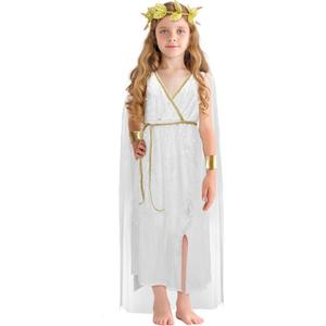 Greek Costume Kids Toga Roman Goddess Athena Children Halloween Cosplay Grecian Dress Up Outfit Set S 