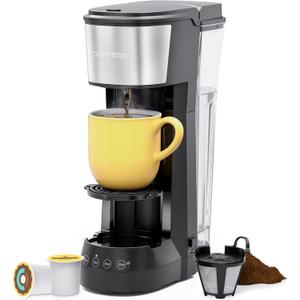 CHEFMAN Single Serve Coffee Maker, K Cup Coffee Machine: Compatible with K-Cup Pods and Ground Coffee, Brew 6 to 12oz Cup Drip Coffee Maker, 40oz Water Reservoir, Cup Lift, Filter Included (Multi Cup - 40oz Reservoir, Black)