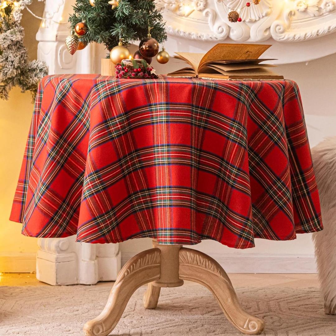 AQOTHES Red Green Plaid Christmas Tablecloth 60x60, Tartan Table Cloth Decorations, Winter Holiday Tablecloths for Circle Tables Parties Dining Farmhouse Kitchen Decor