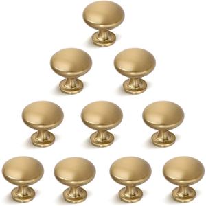 10 Pack Solid Drawer Knob Warm Gold Kitchen Cabinet Knob Champagne Bronze, Euro Style Dresser Knob Antique Brass Furniture Hardware,Diameter:1-1/5 "
