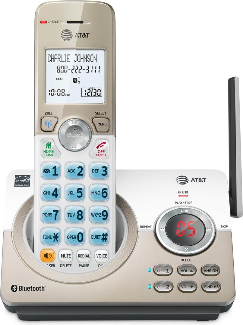 AT&T DL72119 DECT 6.0 Cordless Phone for Home with Bluetooth Connect to Cell, Call Blocking, 1.8" Backlit Screen, Big Buttons, intercom, and Unsurpassed Range
