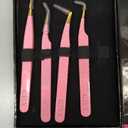 GTEX Lash Tweezers For Eyelash Extensions Tweezers Set of 5, Japanese Stainless Steel, Straight Curved 45 90 Degree Volume Eyelash Tweezers - SILVER