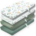 4 Pack Sage Green Fitted Nursery Sheets Breathable Neutral Unisex Baby Sheets for Boys or Girls with Leaf and Flower Design (Changing Pad Cover)