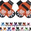 PUPTECK Anti-Slip Dog Socks with Double Sides Grips for Small Medium Large Dogs Hardwood Floors Prevents Licking, Dog Shoes for Hot Pavement Traction Control Paw Protector for Senior Dogs (X-Large (4 Count), Orange)