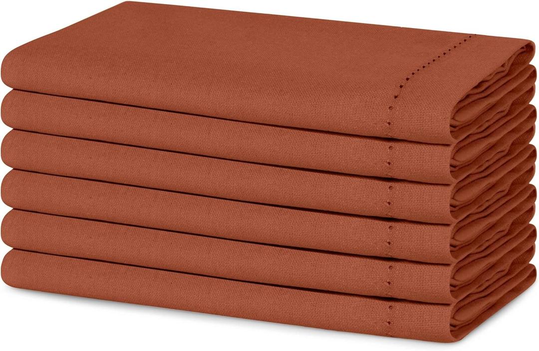 Blue Needles Set of 6 Hemstitch Linen Napkins 100% Cotton Rust Cloth Dinner Napkins 18x18 inches, Soft, Reusable, Absorbent, Washable, Ideal for Wedding Events, Parties & Everyday Use