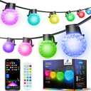 Outdoor String Lights 50FT, 25 Dimmable Color Changing LED Patio Lights with 54 Scene Modes, Warm White LED Bulbs for Outside, Christmas, Work with Alexa, Google, APP Control, IP65 Waterproof