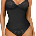 BLEVONH Womens Lace Bodysuit Tummy Control Shapewear Spaghetti Strap Bodycon Seamless Body Shaper (Medium, Black)