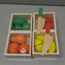 Wooden Play Food Toy Set for Kids Kitchen - 30 Pcs Montessori Cutting & Color Sorting Fake Fruit Accessories with 4 Boxes, Play Toys for Toddlers 3, Birthday Gifts for Boys Girls