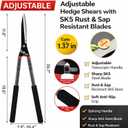 31 inch Hedge Shears Clippers - Self-Sharpening High Carbon Steel Blades, 15" Wide-Cut for Faster Trimming, Long Reach & Ergonomic Grip for Effortless Cutting Trimming of Hedges, Shrubs, Bushes