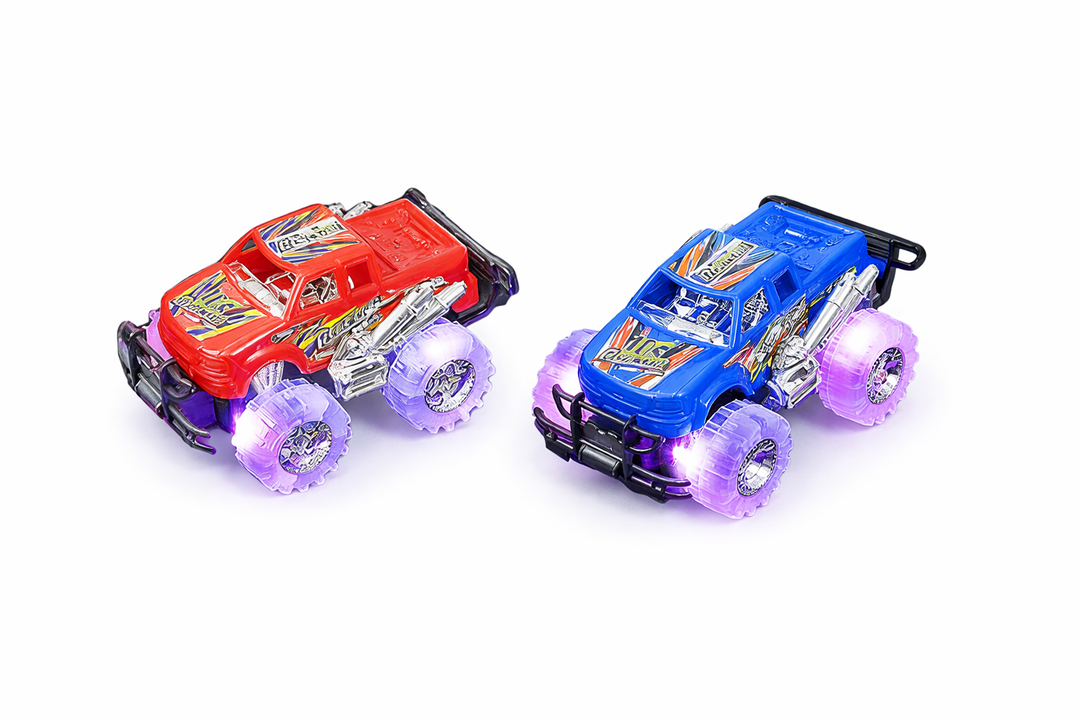 Light-Up Monster Truck Toys (2-Pack)  Push-&-Go Cars with Glowing Wheels  Birthday Gift for Toddlers, Boys & Girls Ages 3+  Durable Friction-Powered Trucks  Batteries Included
