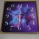 Wooden Wall Clock Silent Non-Ticking ,Purple Blue Pink Gradient Color Abstract Watercolor Wooden Square Rustic Coastal Wall Clock Decor for Home Kitchen Living Room Office, Battery Operated(12 Inch)