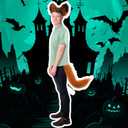 3 Pcs Men's Fox Cosplay Costume Set Includes Green Shirt Fur Fox Tail and Ears Headband for Summer Halloween Outfit (S)