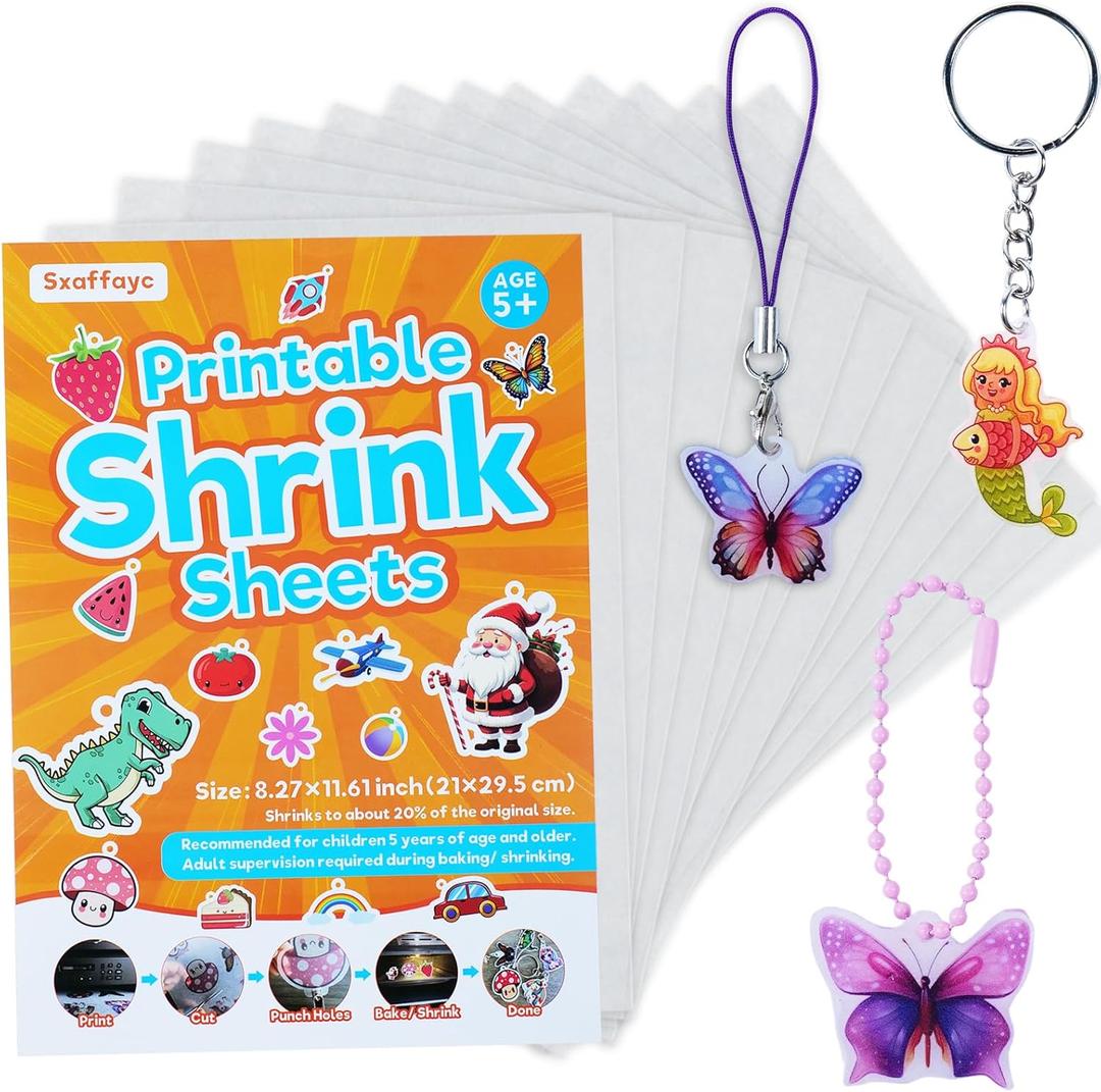 12 Sheets Printable Shrink Paper Sheets Plastic for Inkjet Printer, Shrink Art Paper for Crafts DIY Keychain Making, Mother's Day, Father's Day Gifts (Semitransparent, 8.27 x 11.61 inch)