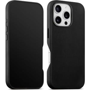 maogoam for iPhone 16 Pro Max Case Leather 6.9 inch, Compatible with MagSafe, Genuine Vintage Crazy Horse Leather, Metal Buttons & Camera Bump Frame, Indiana-Jones Style, Black (Black)