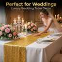 12 Pack Gold Sequin Table Runner 12x108 Inch, High Density Sparkly Glitter Table Runners Bulk for Wedding Reception, Party Decorations, Banquet Events, Shimmering Gold Decor