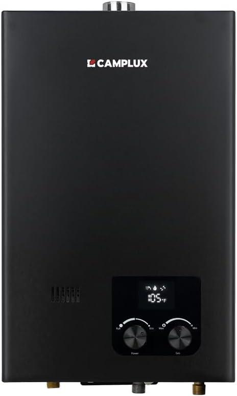 CAMPLUX Propane Tankless Water Heater 2.64 GPM, CM264B Gas Tankless Water Heater Indoor, 68,000 BTU On Demand Instant Hot, Black