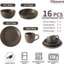 Dinnerware Sets, Stoneware Plates and Bowls Sets, Farmhouse 16 Piece Dish Set for 4, Ceramic Plates Set with Mugs for Kitchen, Scratch Resistant, Dishwasher & Microwave Safe, Matte Black