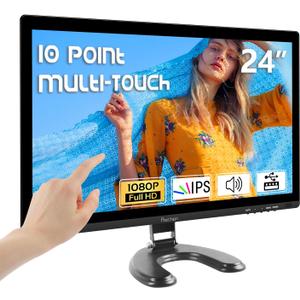Prechen 24 Inch Touchscreen Monitor, IPS FHD 1080P Touch PC Display with HDMI & VGA & USB, 75Hz, VESA, Built-in Speakers, Computer Touch Screen for Gaming & Business