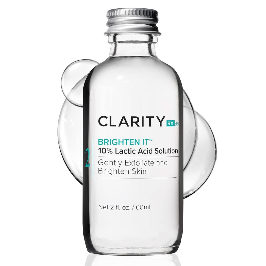 ClarityRx Brighten It 10% Lactic Acid Solution, Natural Plant-Based Exfoliating Face Treatment for Dark Spots, Discoloration & Uneven Skin (2 fl oz)